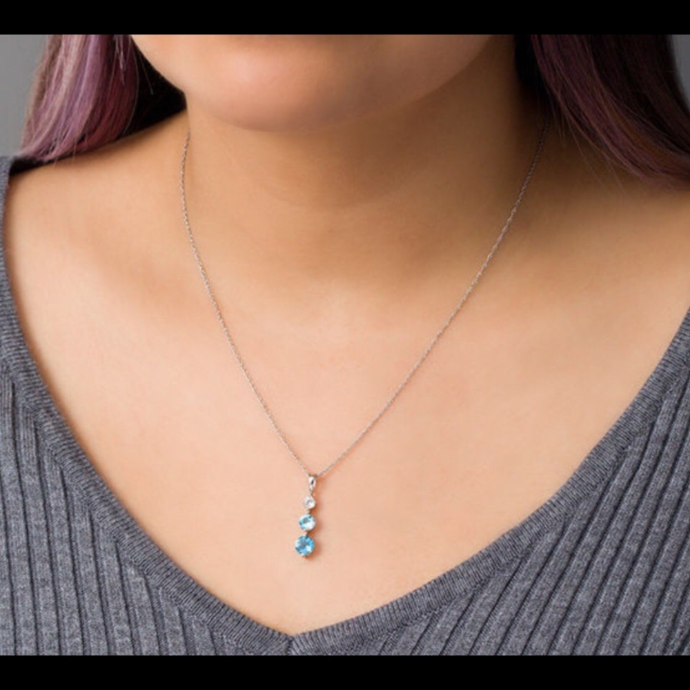 🌷 (925) BLUE/WHITE TOPAZ PENDANT NECKLACE - Picture 6 of 6